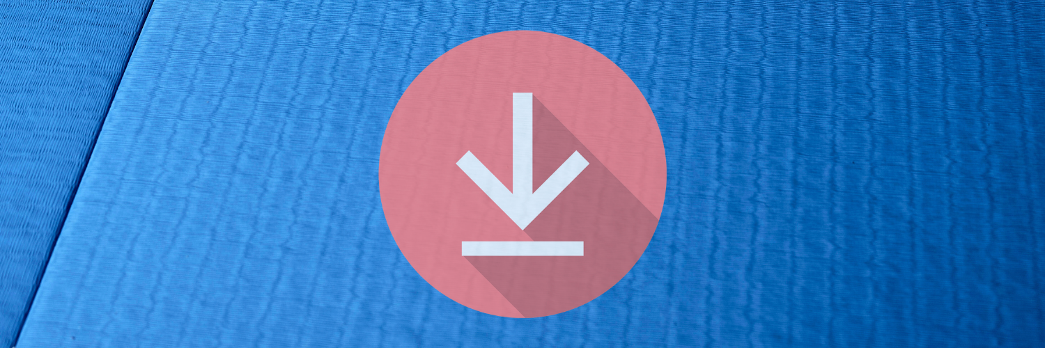 Ein Download-Icon mit einer blauen Judomatte im Hintergrund.